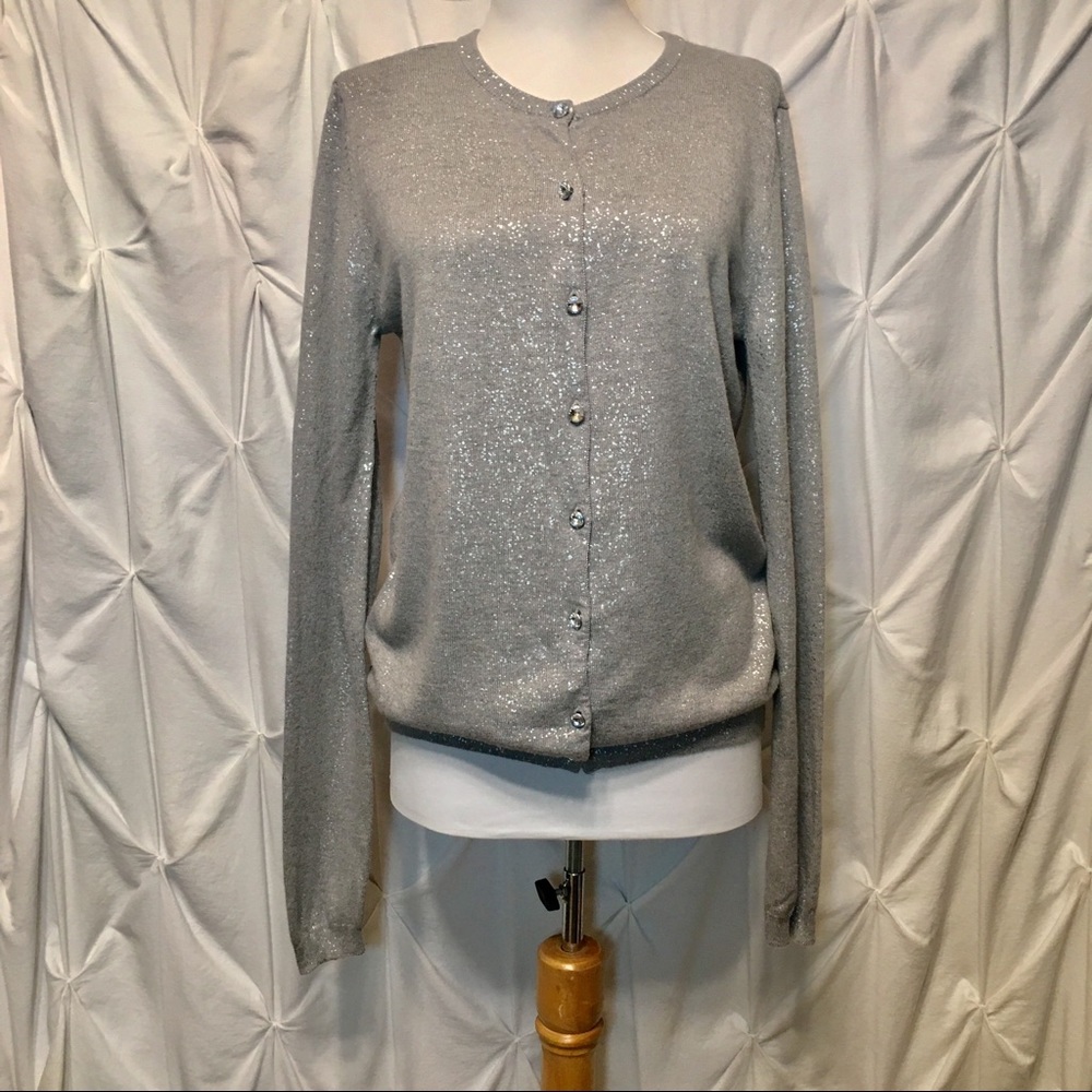 Glam Calvin Klein silver angora blend cardigan M